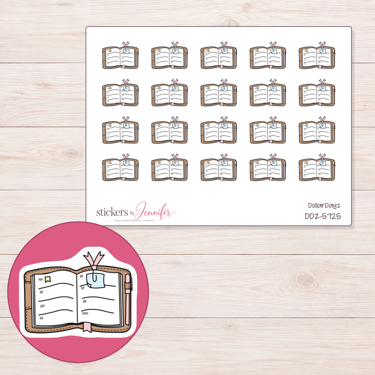 DDZ-5725 planner sticker sheet with enlarged sticker detail
