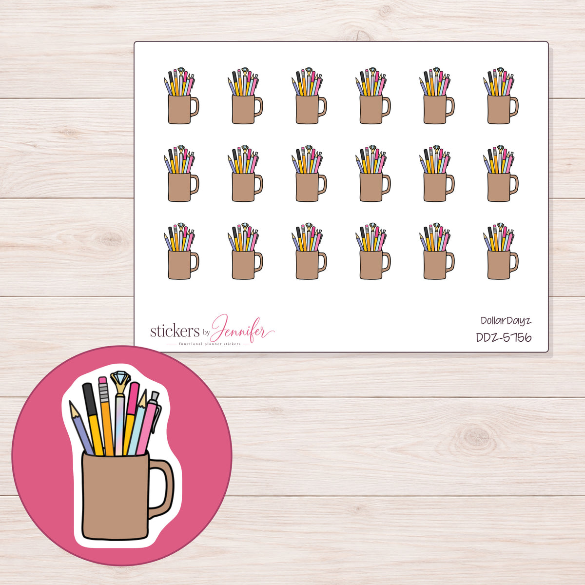 DDZ-5756 planner sticker sheet with enlarged sticker detail