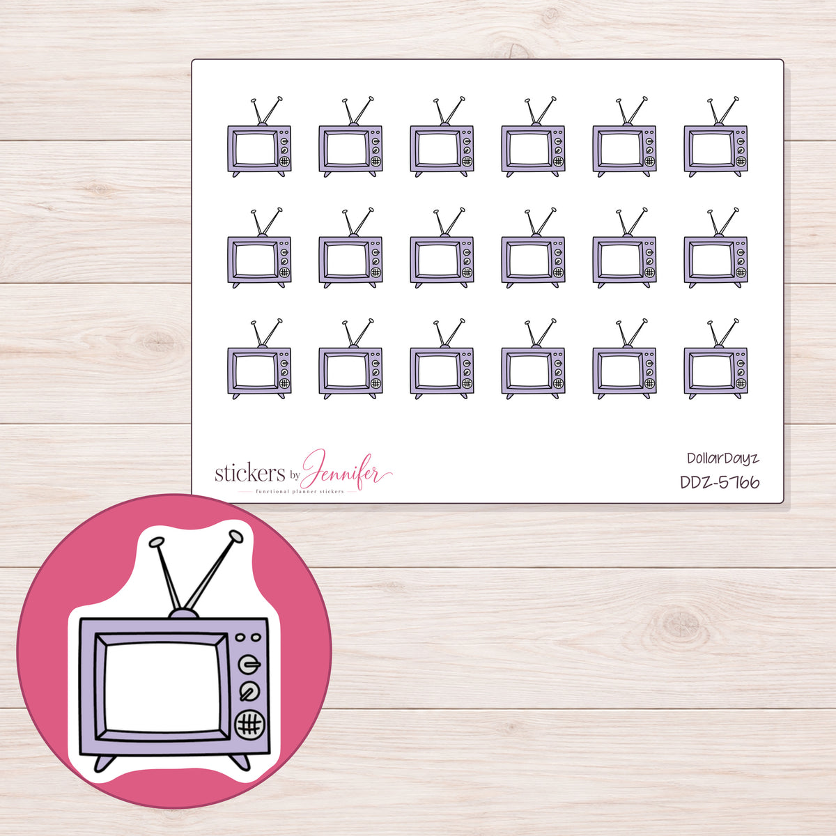 DDZ-5766 planner sticker sheet with enlarged sticker detail