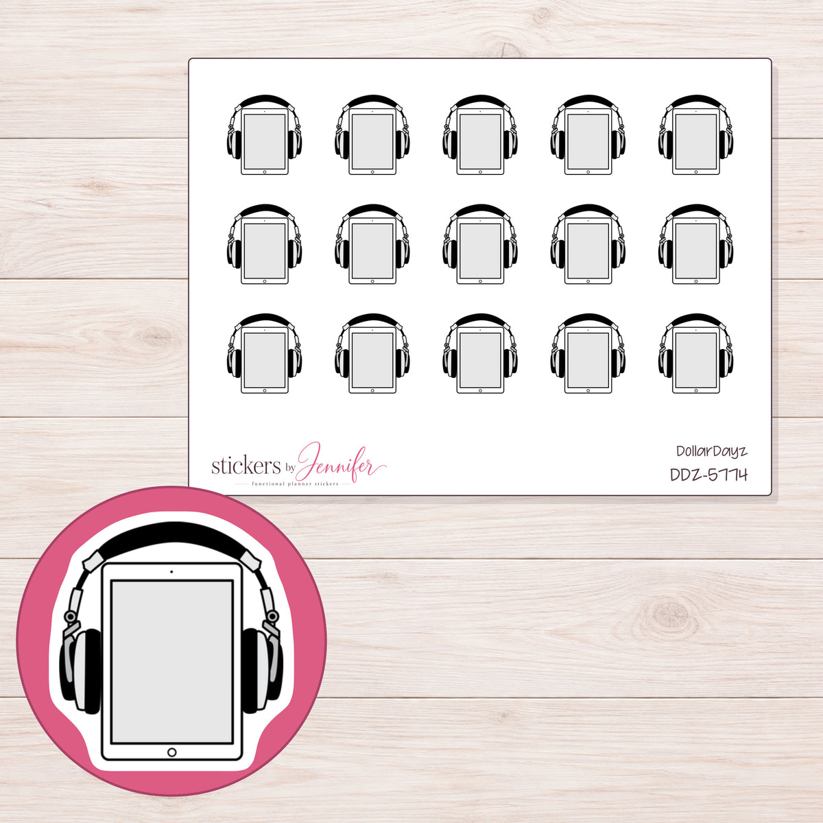 DDZ-5774 planner sticker sheet with enlarged sticker detail