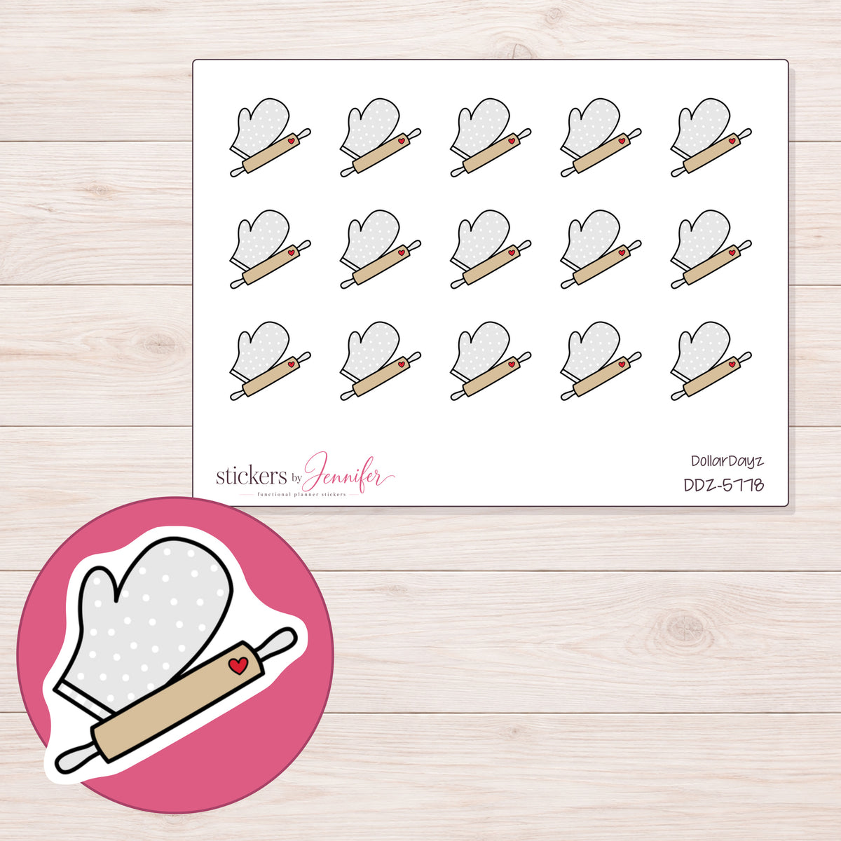 DDZ-5778 planner sticker sheet with enlarged sticker detail