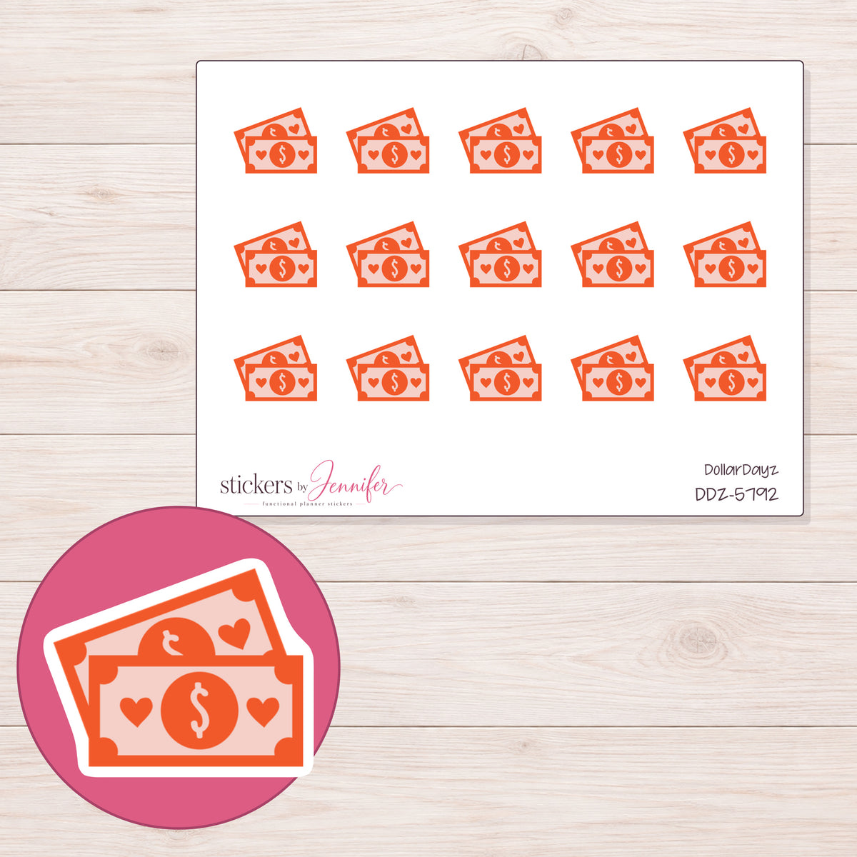 DDZ-5792 planner sticker sheet with enlarged sticker detail