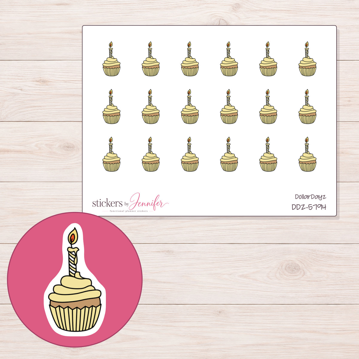 DDZ-5794 planner sticker sheet with enlarged sticker detail