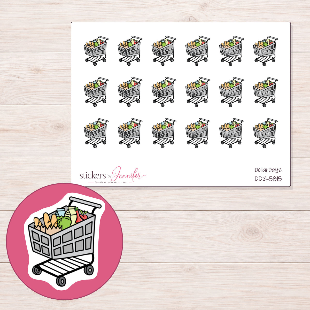 DDZ-5815 planner sticker sheet with enlarged sticker detail