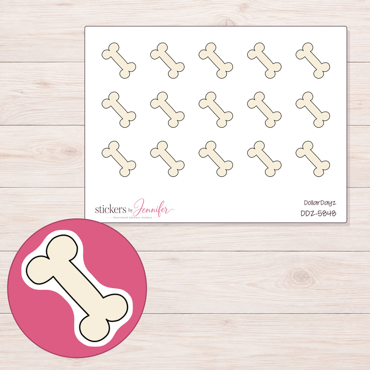 DDZ-5848 planner sticker sheet with enlarged sticker detail