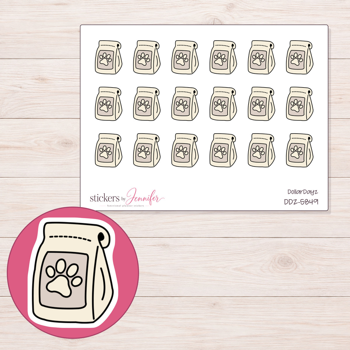 DDZ-5849 planner sticker sheet with enlarged sticker detail