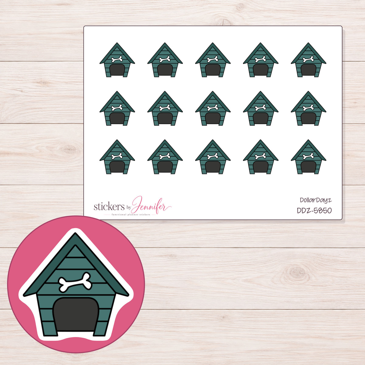 DDZ-5850 planner sticker sheet with enlarged sticker detail