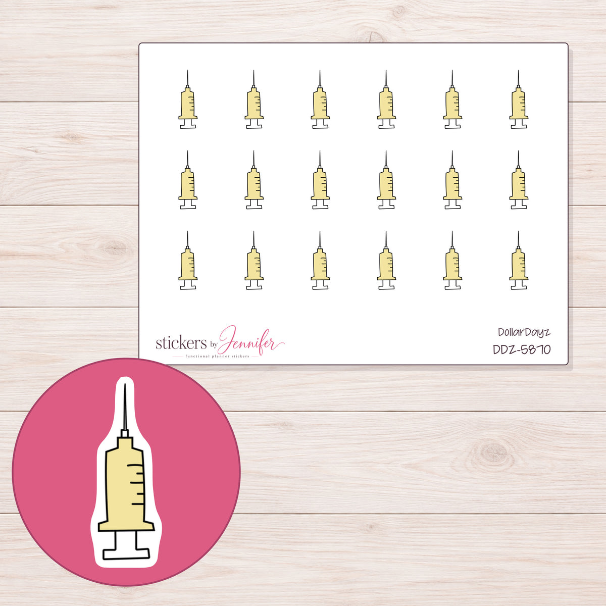 DDZ-5870 planner sticker sheet with enlarged sticker detail