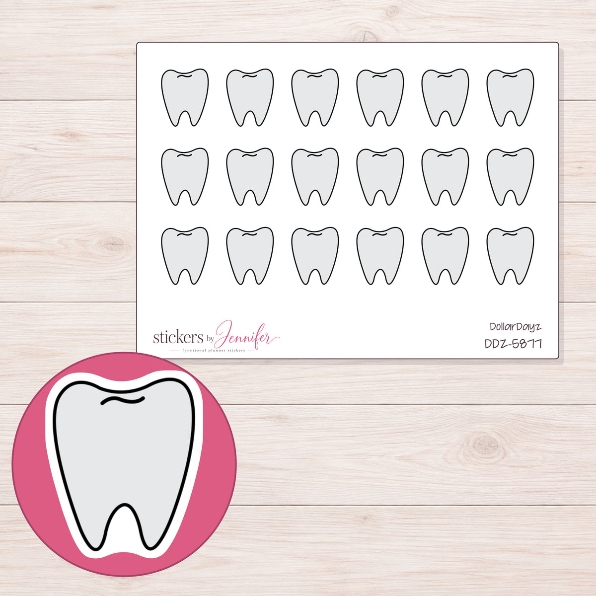 DDZ-5877 planner sticker sheet with enlarged sticker detail