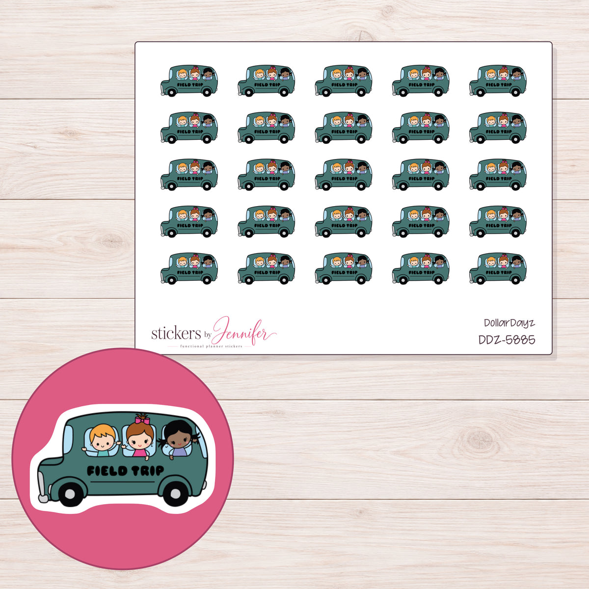 DDZ-5885 planner sticker sheet with enlarged sticker detail