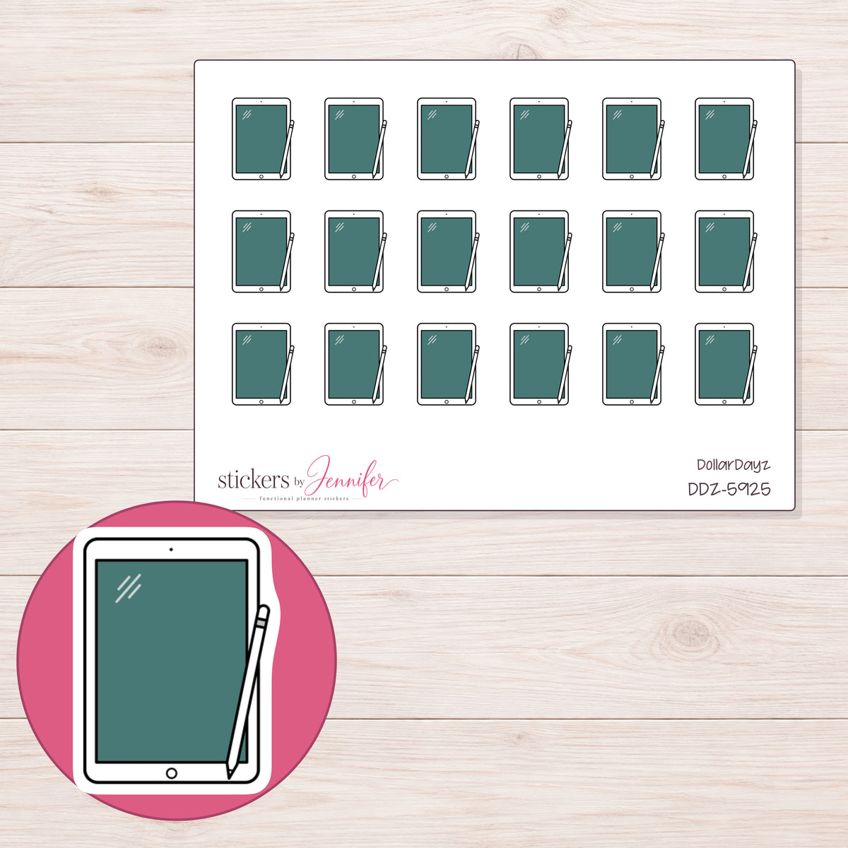 DDZ-5925 planner sticker sheet with enlarged sticker detail