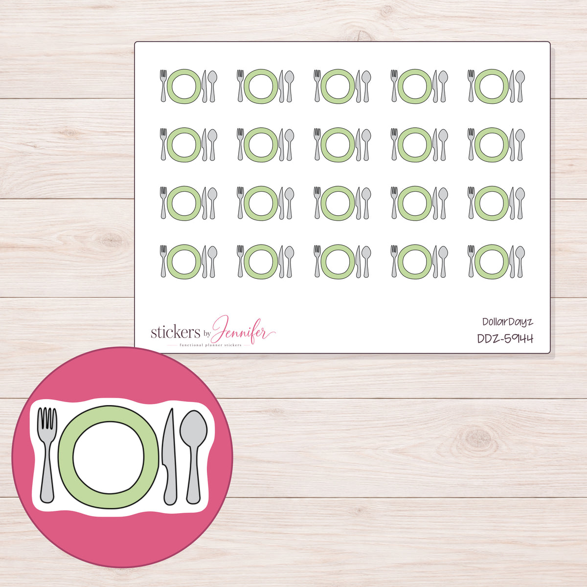 DDZ-5944 planner sticker sheet with enlarged sticker detail