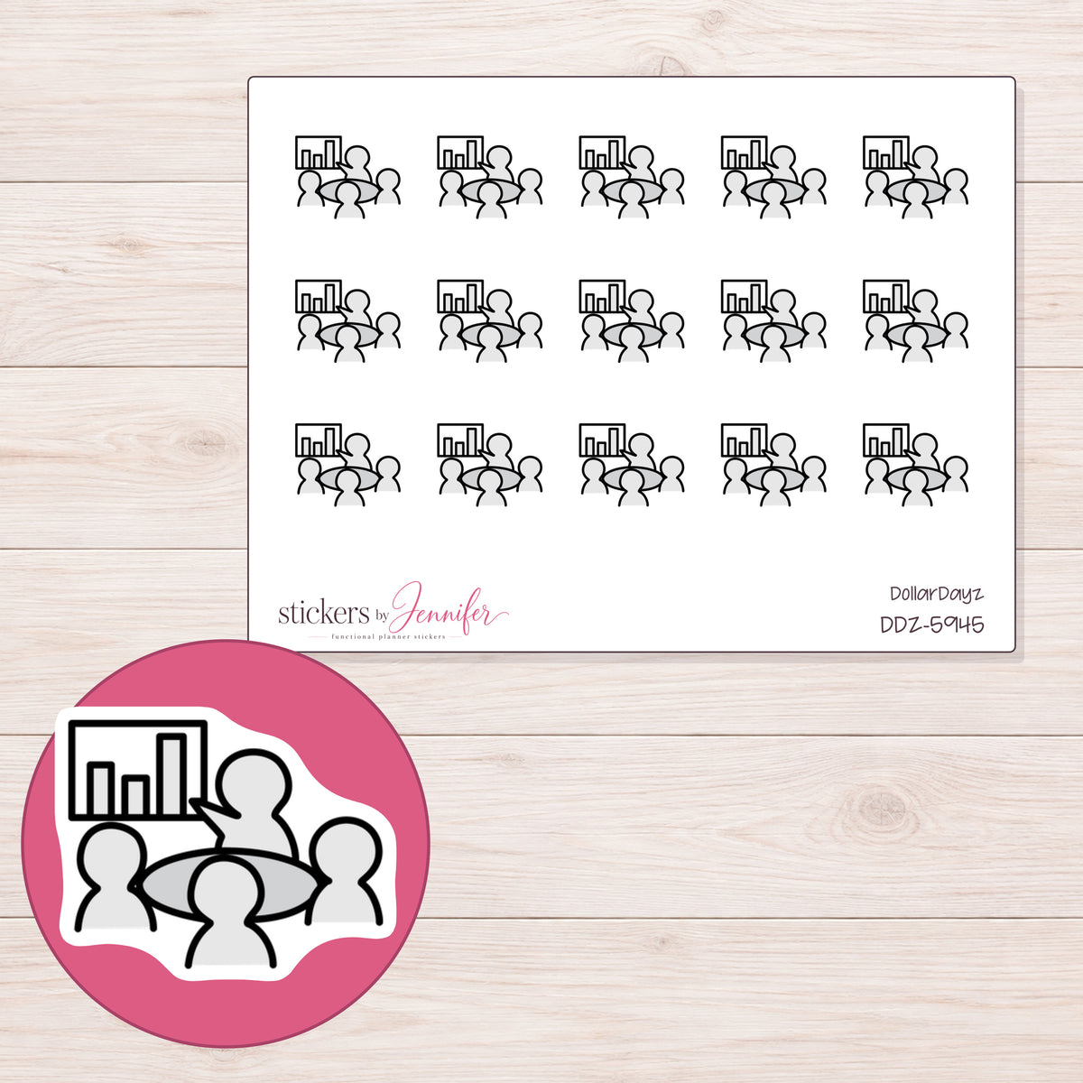 DDZ-5945 planner sticker sheet with enlarged sticker detail