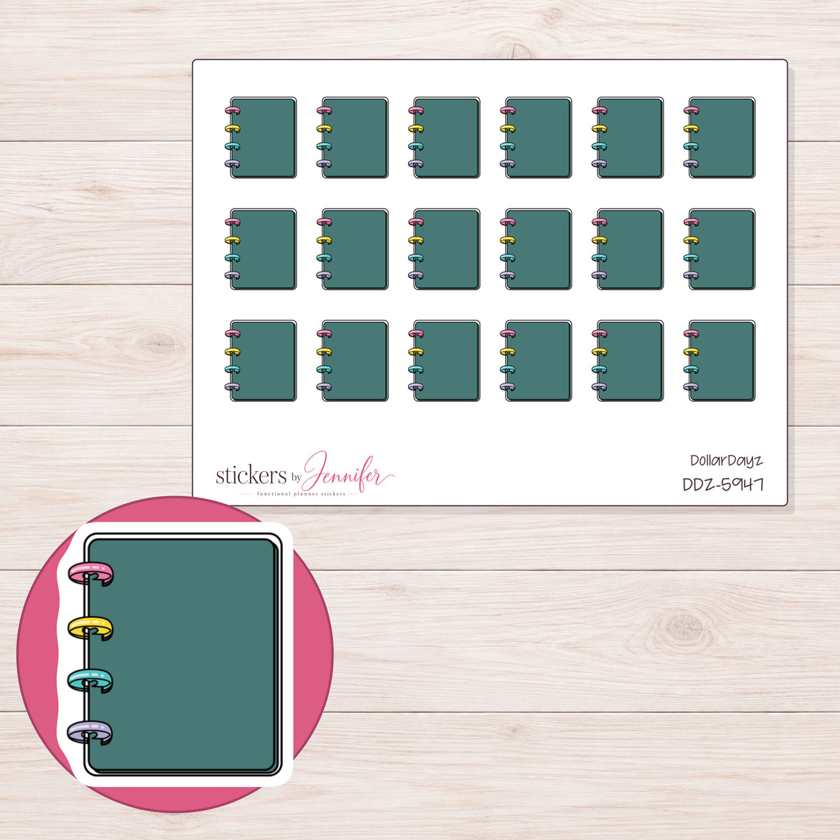 DDZ-5947 planner sticker sheet with enlarged sticker detail
