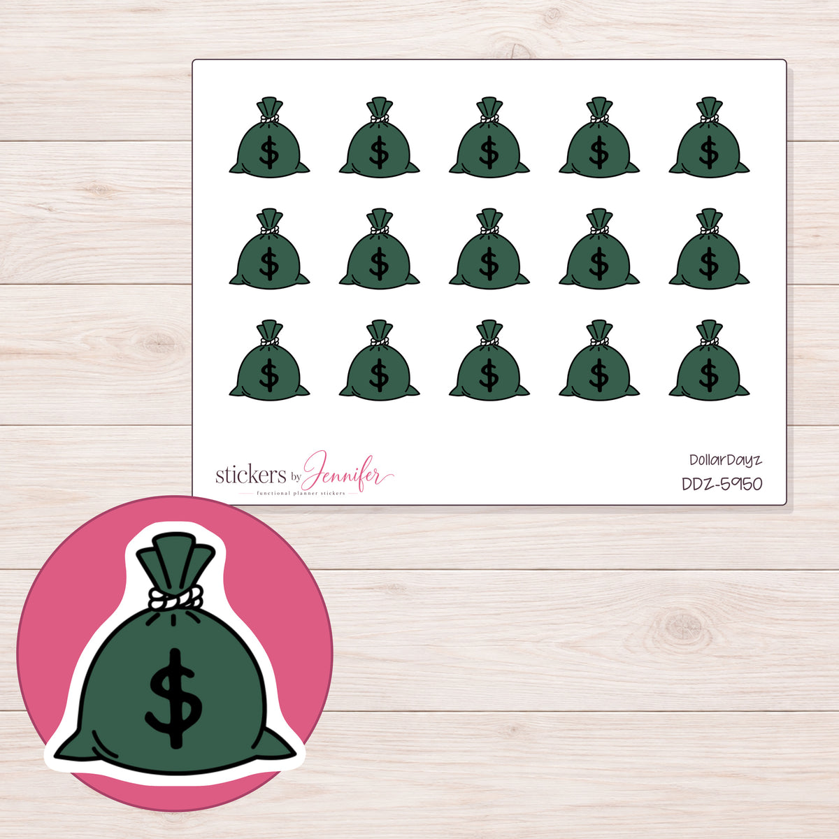 DDZ-5950 planner sticker sheet with enlarged sticker detail