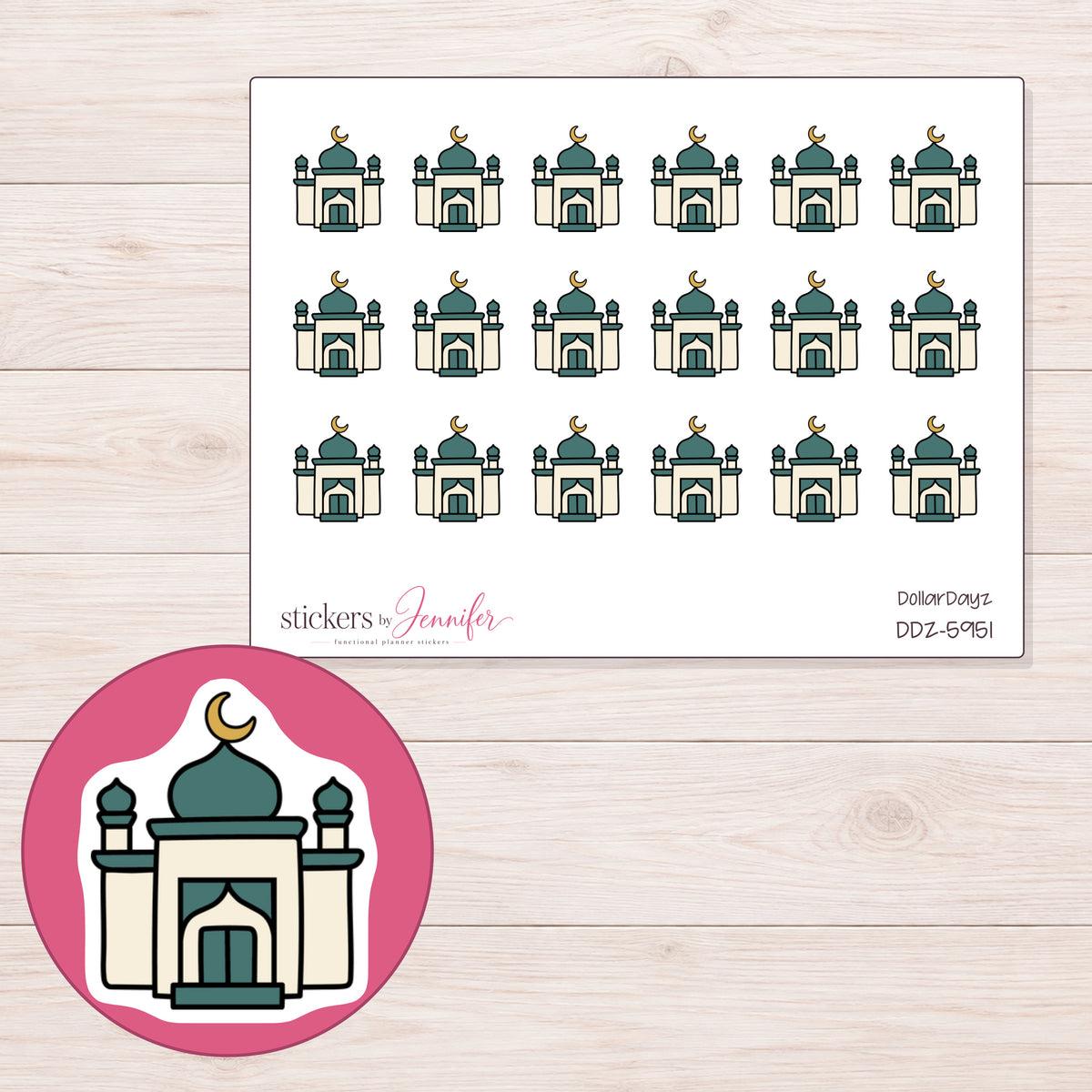 DDZ-5951 planner sticker sheet with enlarged sticker detail
