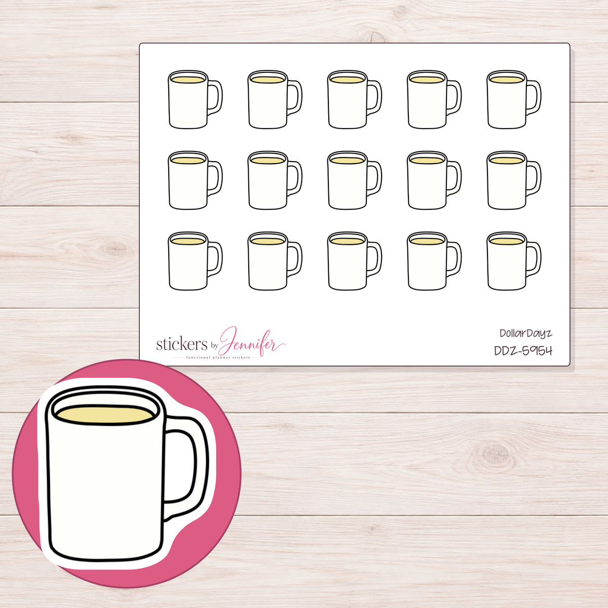 DDZ-5954 planner sticker sheet with enlarged sticker detail