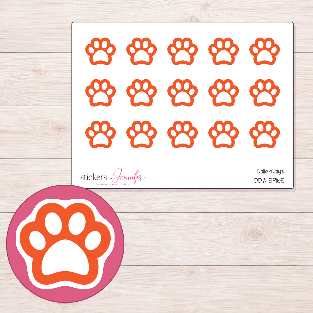 DDZ-5965 planner sticker sheet with enlarged sticker detail