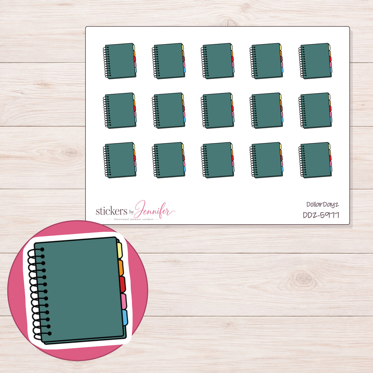 DDZ-5977 planner sticker sheet with enlarged sticker detail