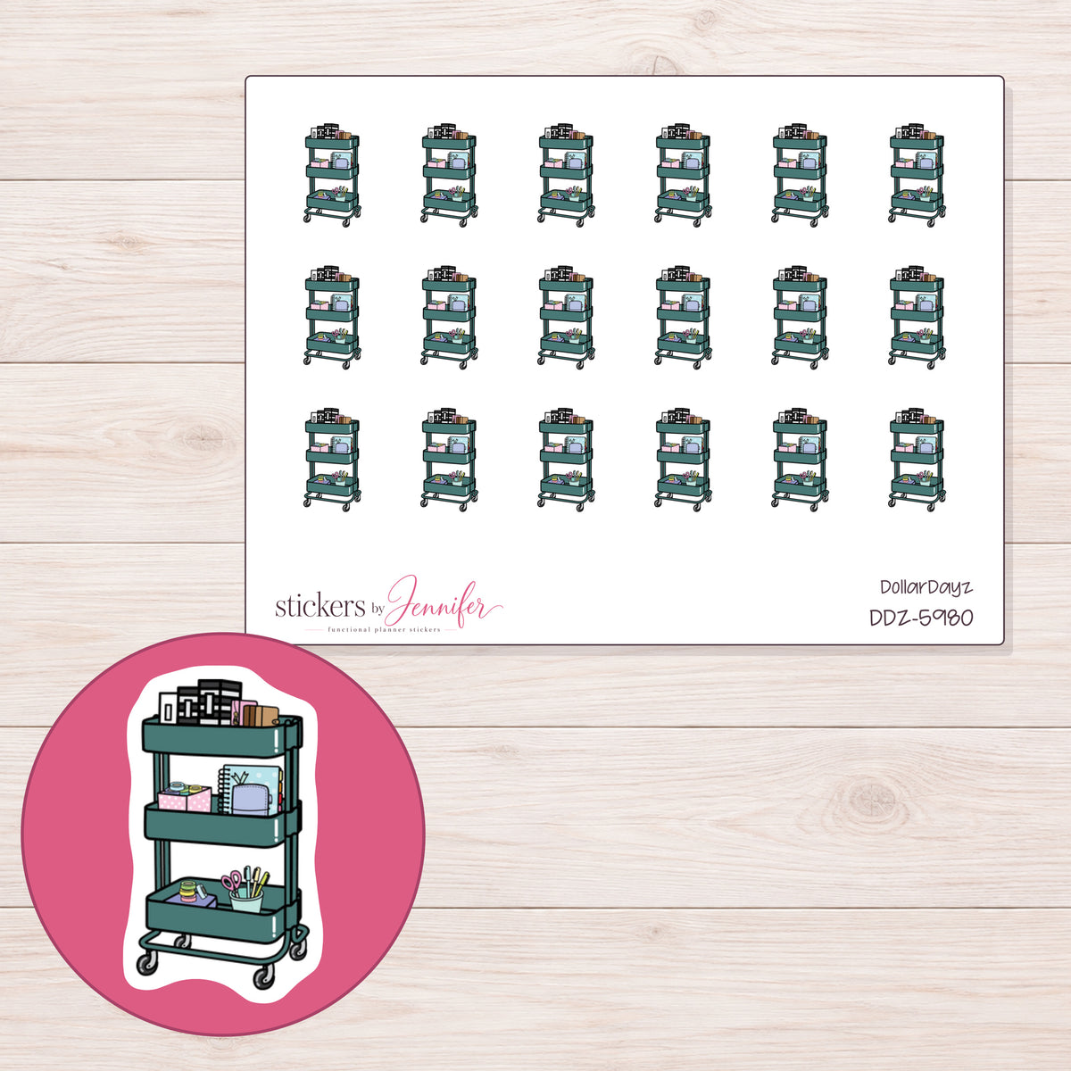 DDZ-5980 planner sticker sheet with enlarged sticker detail
