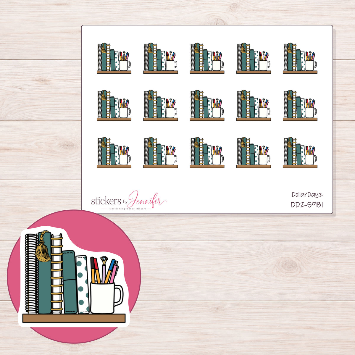 DDZ-5981 planner sticker sheet with enlarged sticker detail