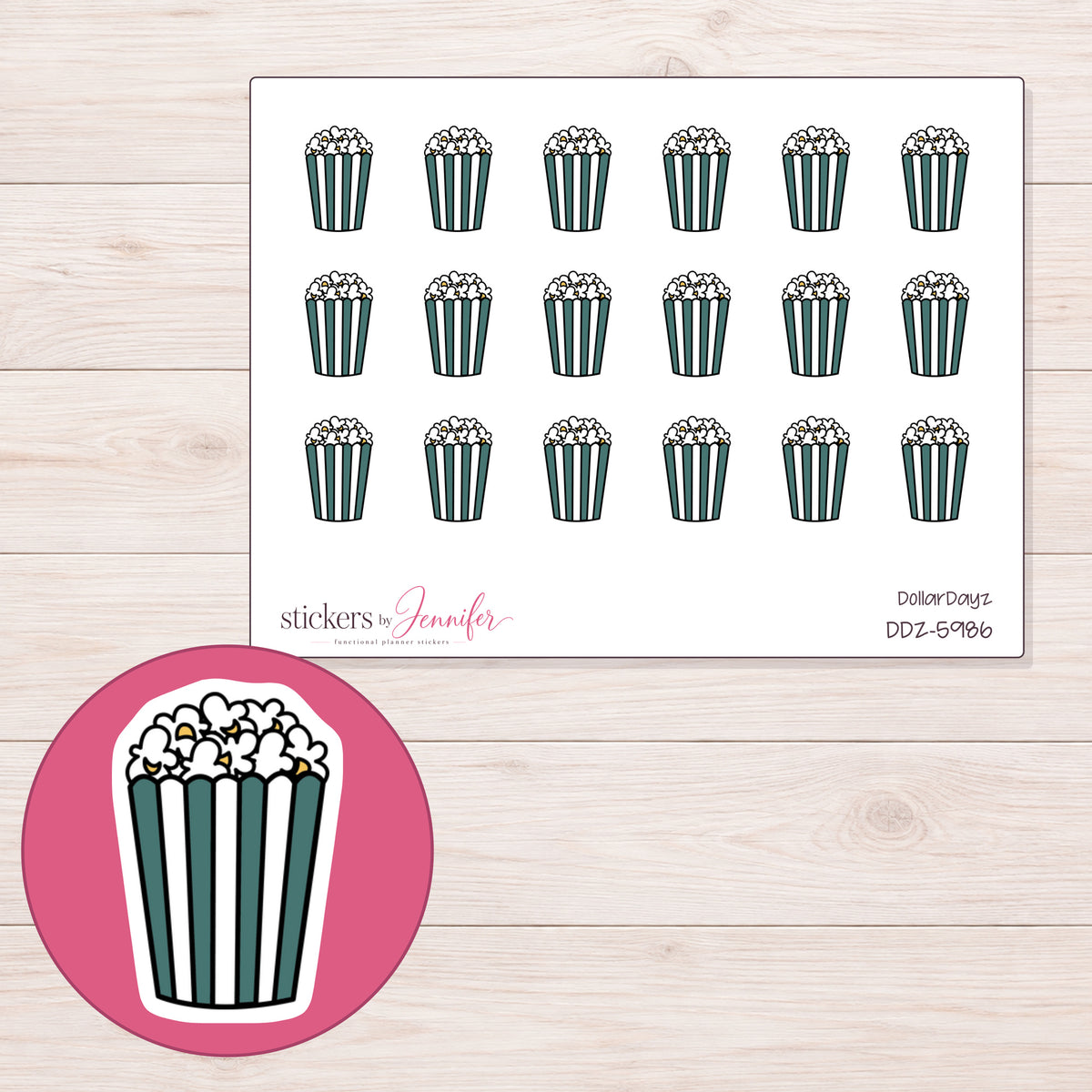 DDZ-5986 planner sticker sheet with enlarged sticker detail