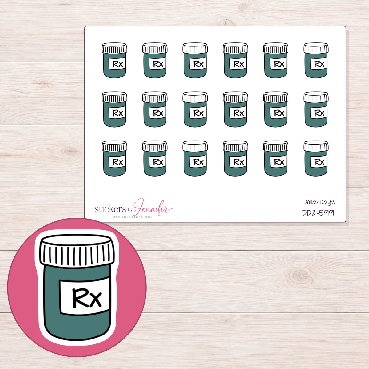 DDZ-5991 planner sticker sheet with enlarged sticker detail