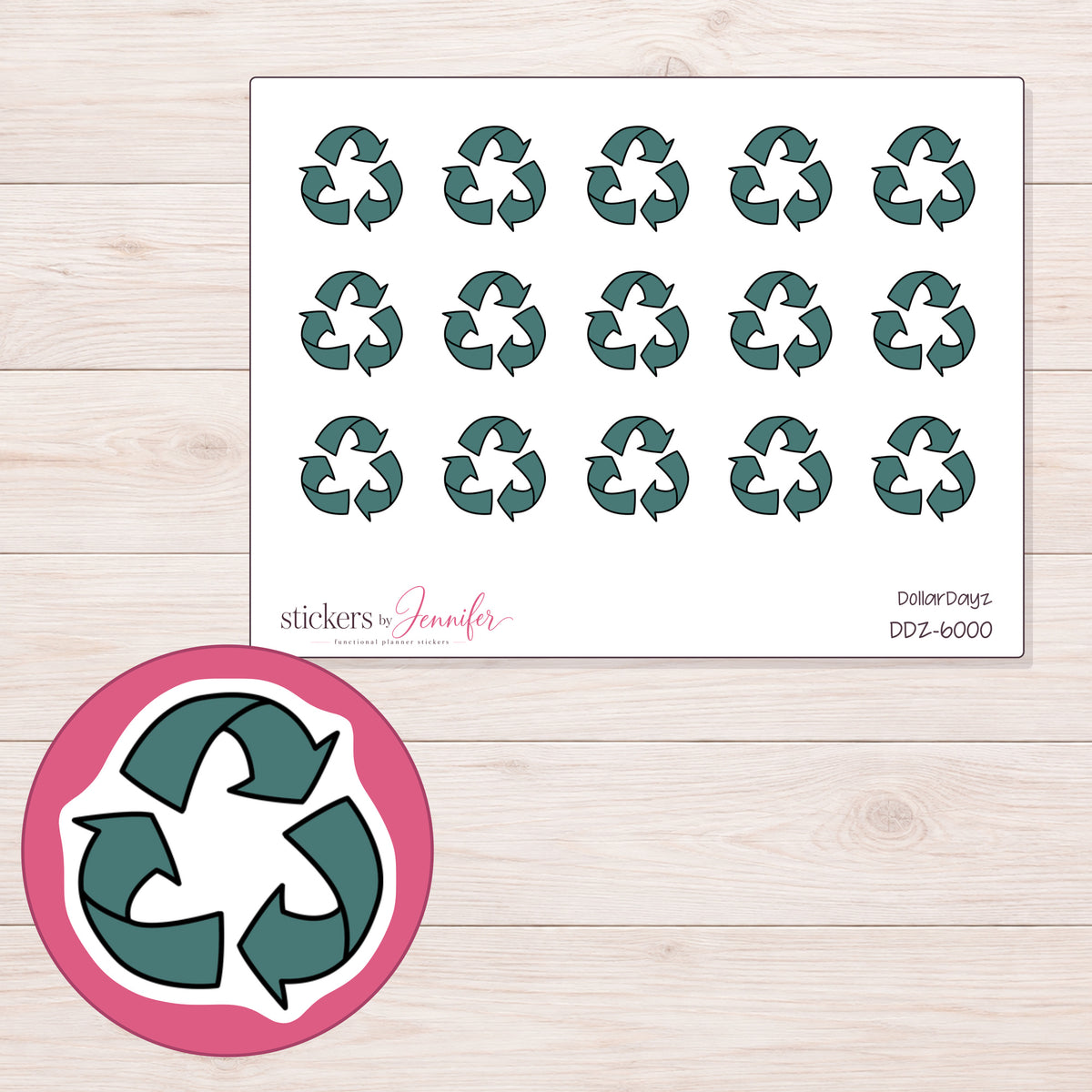 DDZ-6000 planner sticker sheet with enlarged sticker detail