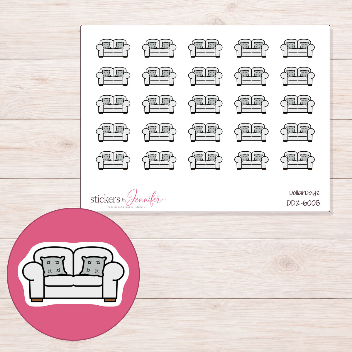 DDZ-6005 planner sticker sheet with enlarged sticker detail