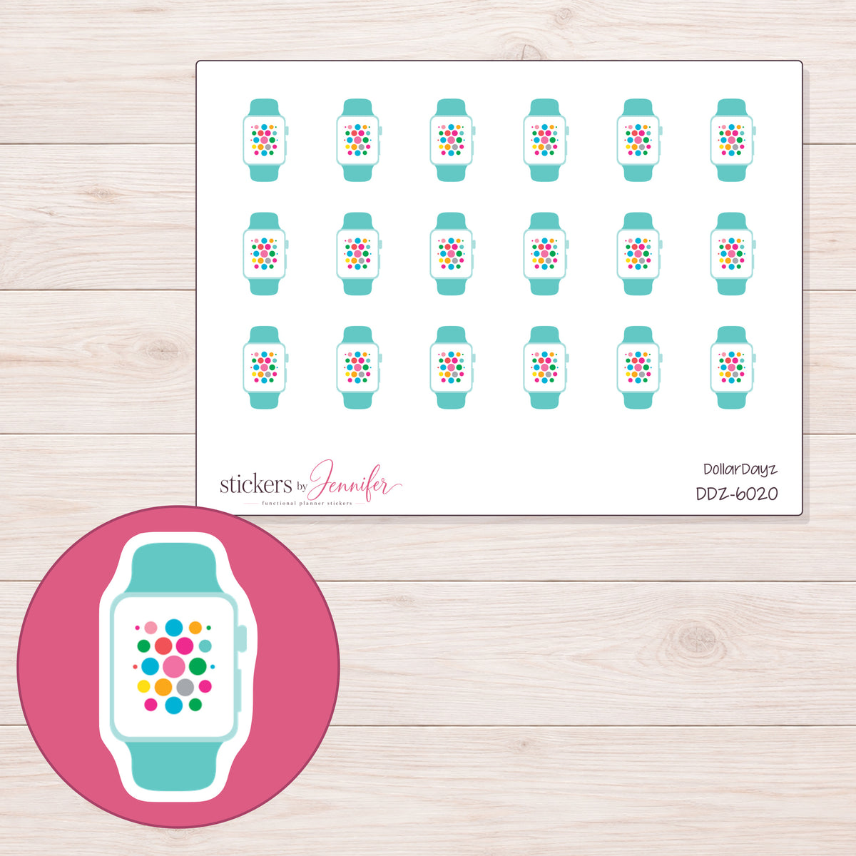 DDZ-6020 planner sticker sheet with enlarged sticker detail