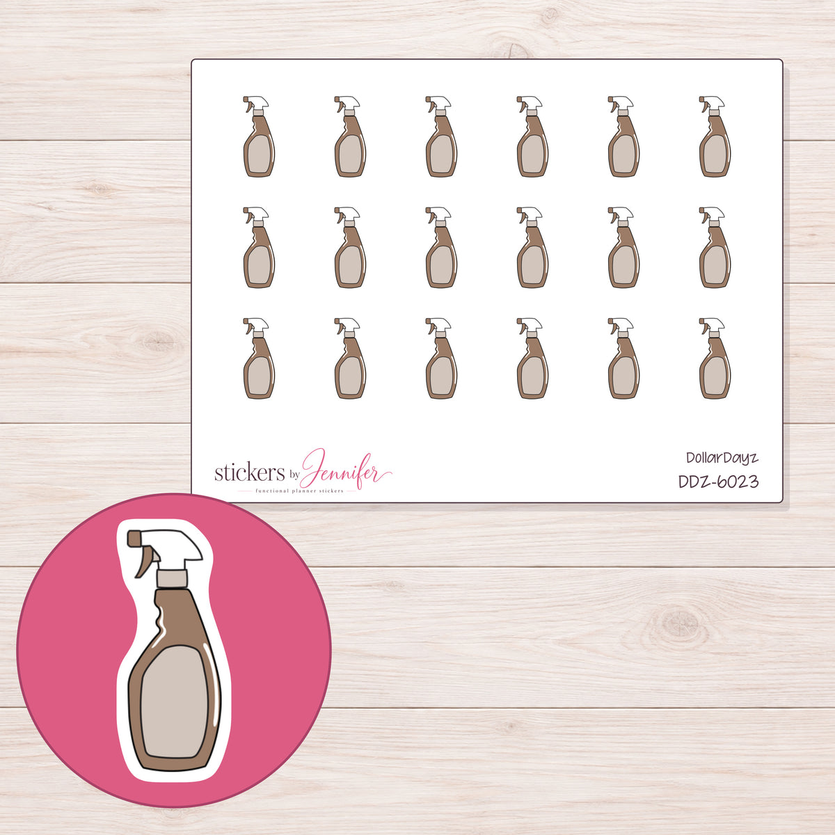 DDZ-6023 planner sticker sheet with enlarged sticker detail