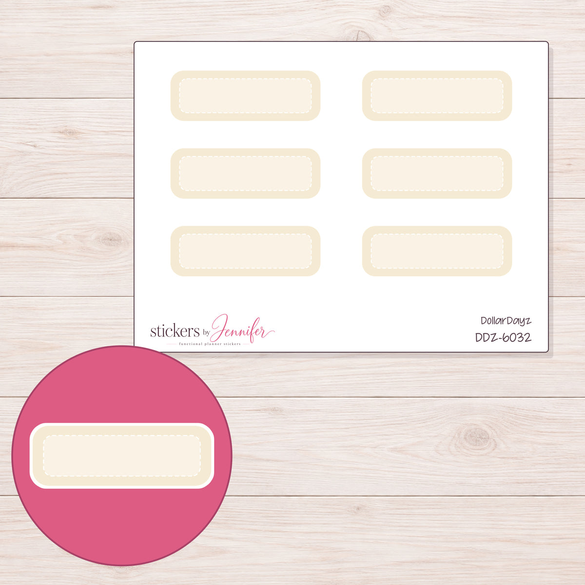 DDZ-6032 planner sticker sheet with enlarged sticker detail
