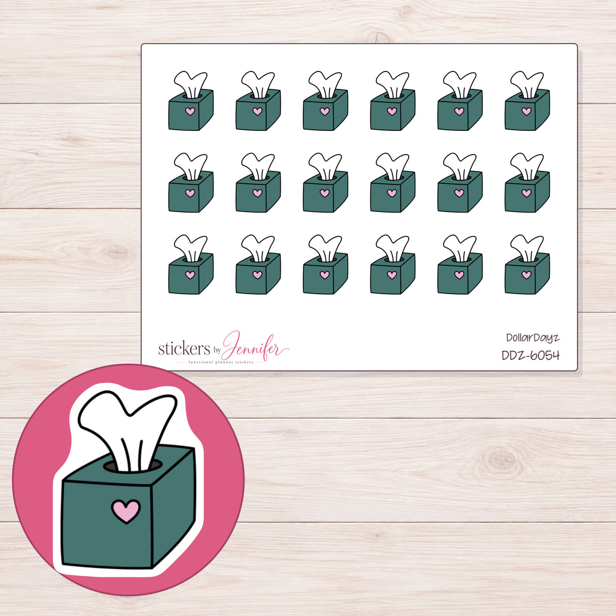 DDZ-6054 planner sticker sheet with enlarged sticker detail