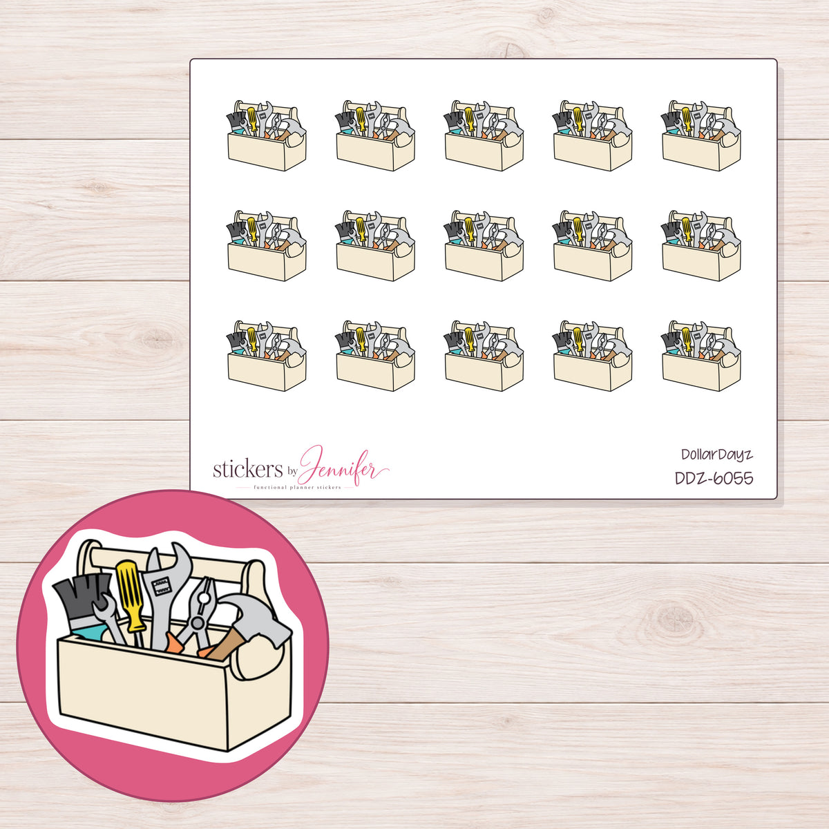 DDZ-6055 planner sticker sheet with enlarged sticker detail