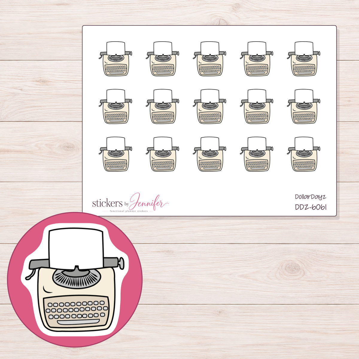 DDZ-6061 planner sticker sheet with enlarged sticker detail