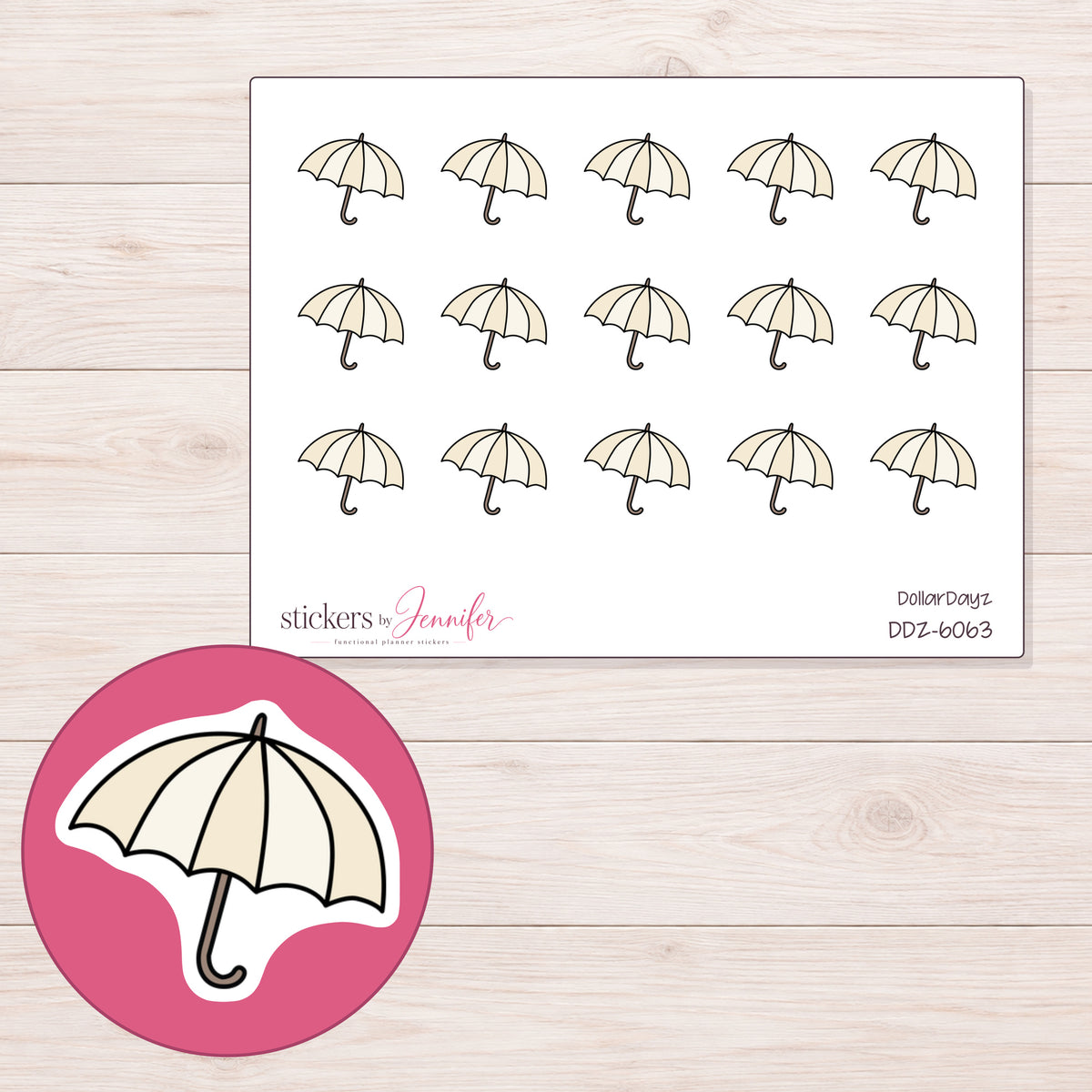 DDZ-6063 planner sticker sheet with enlarged sticker detail