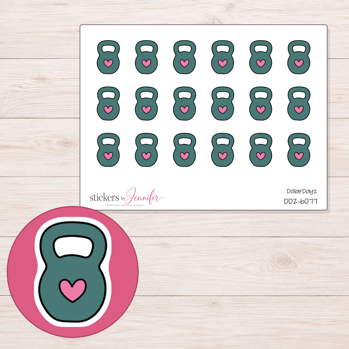 DDZ-6077 planner sticker sheet with enlarged sticker detail