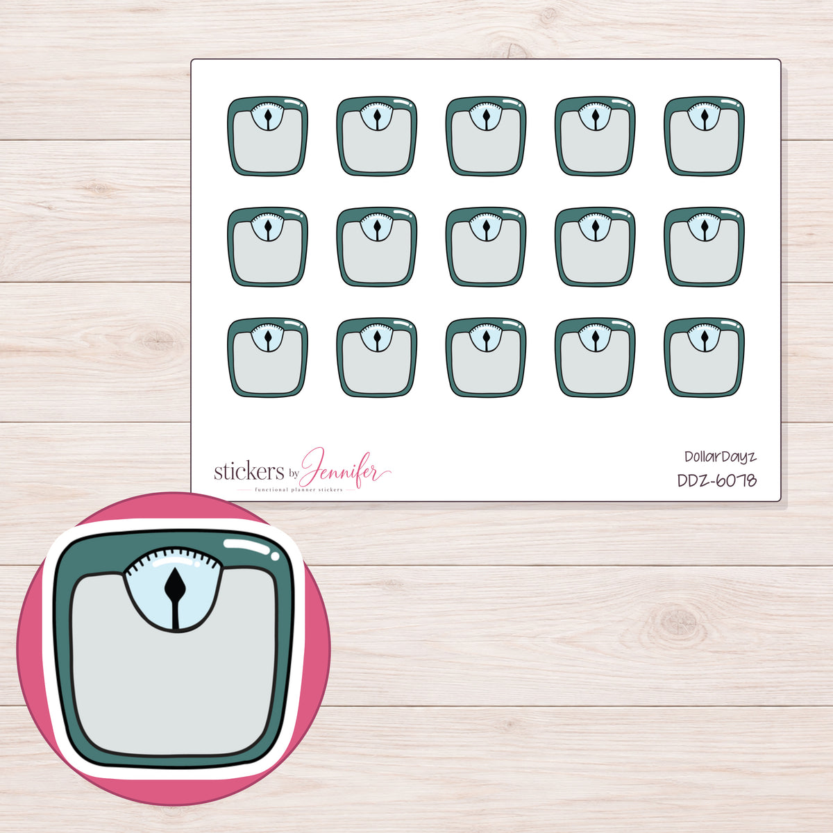 DDZ-6078 planner sticker sheet with enlarged sticker detail