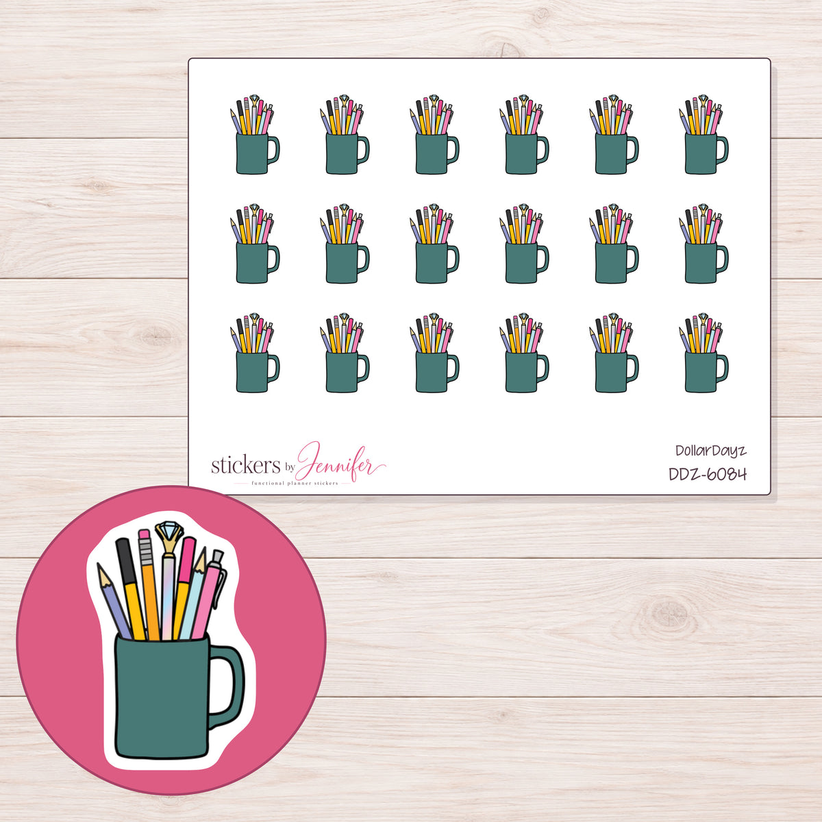 DDZ-6084 planner sticker sheet with enlarged sticker detail