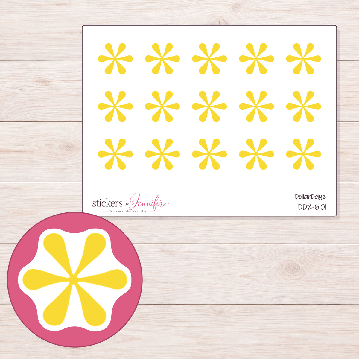 DDZ-6101 planner sticker sheet with enlarged sticker detail