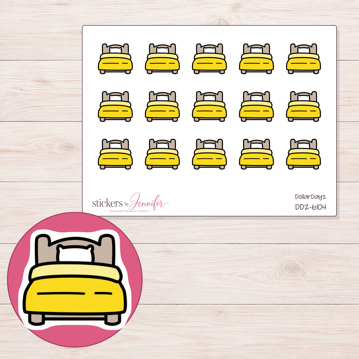 DDZ-6104 planner sticker sheet with enlarged sticker detail