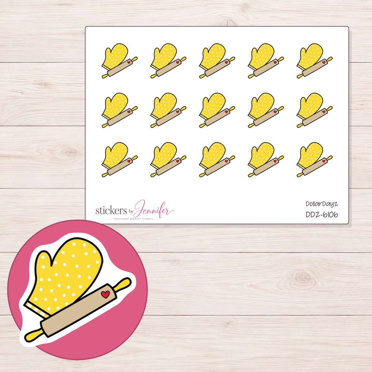 DDZ-6106 planner sticker sheet with enlarged sticker detail