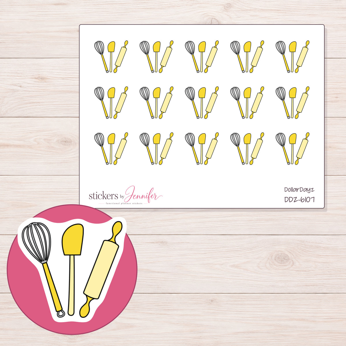 DDZ-6107 planner sticker sheet with enlarged sticker detail