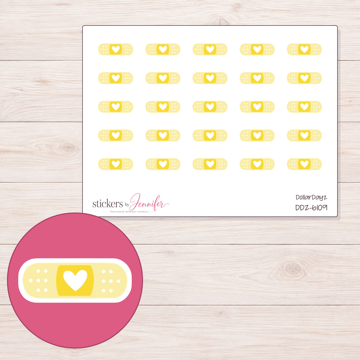DDZ-6109 planner sticker sheet with enlarged sticker detail