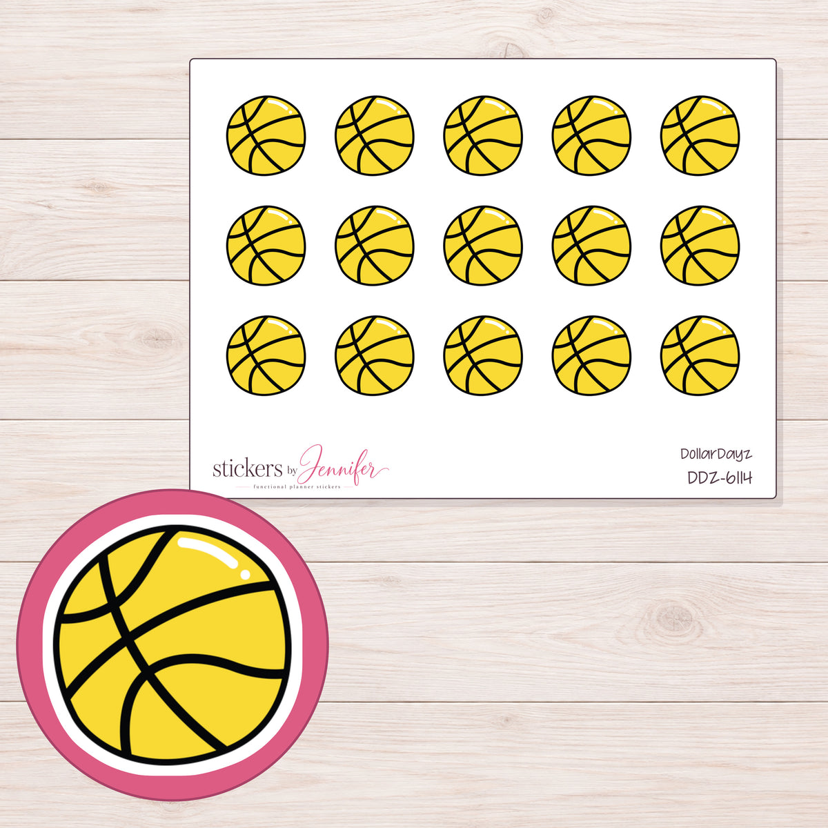 DDZ-6114 planner sticker sheet with enlarged sticker detail