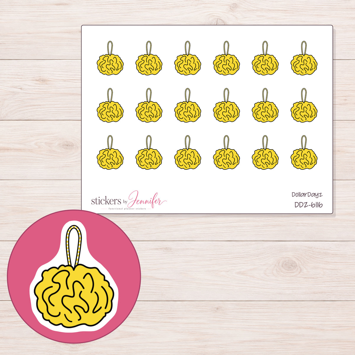 DDZ-6116 planner sticker sheet with enlarged sticker detail