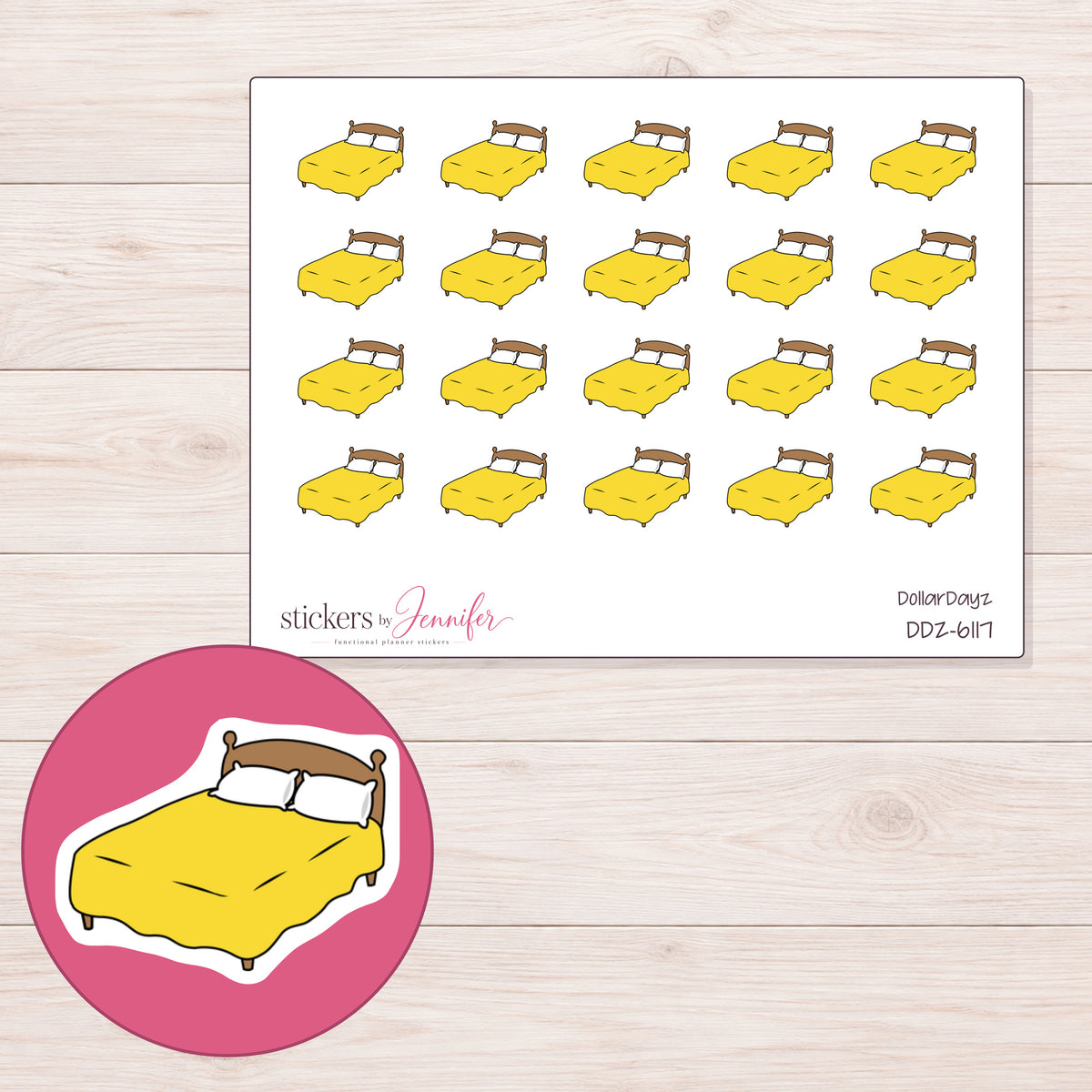 DDZ-6117 planner sticker sheet with enlarged sticker detail