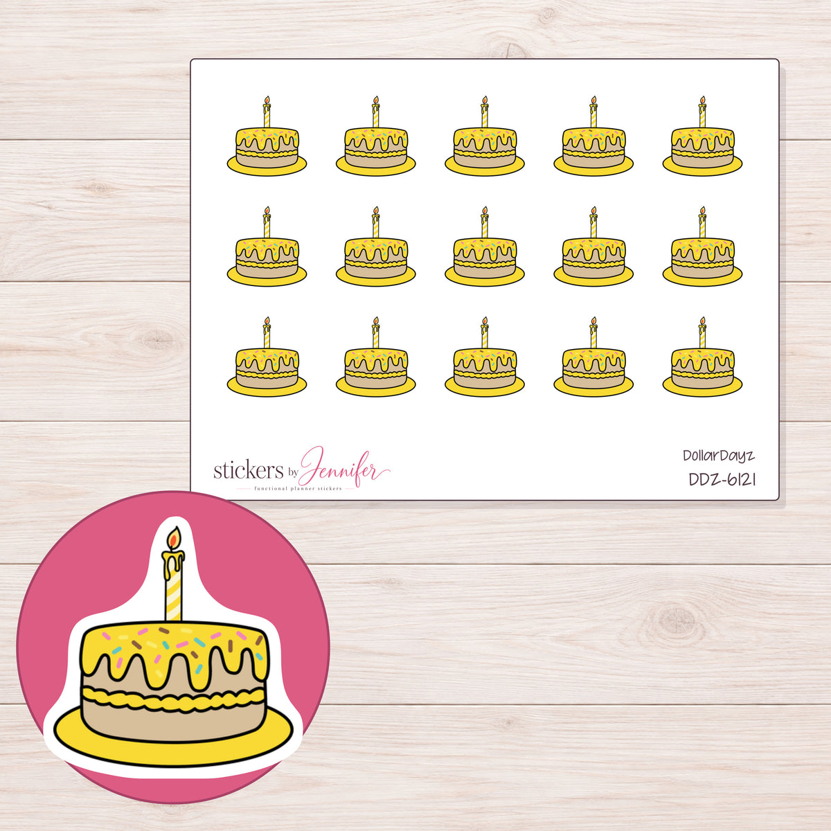 DDZ-6121 planner sticker sheet with enlarged sticker detail