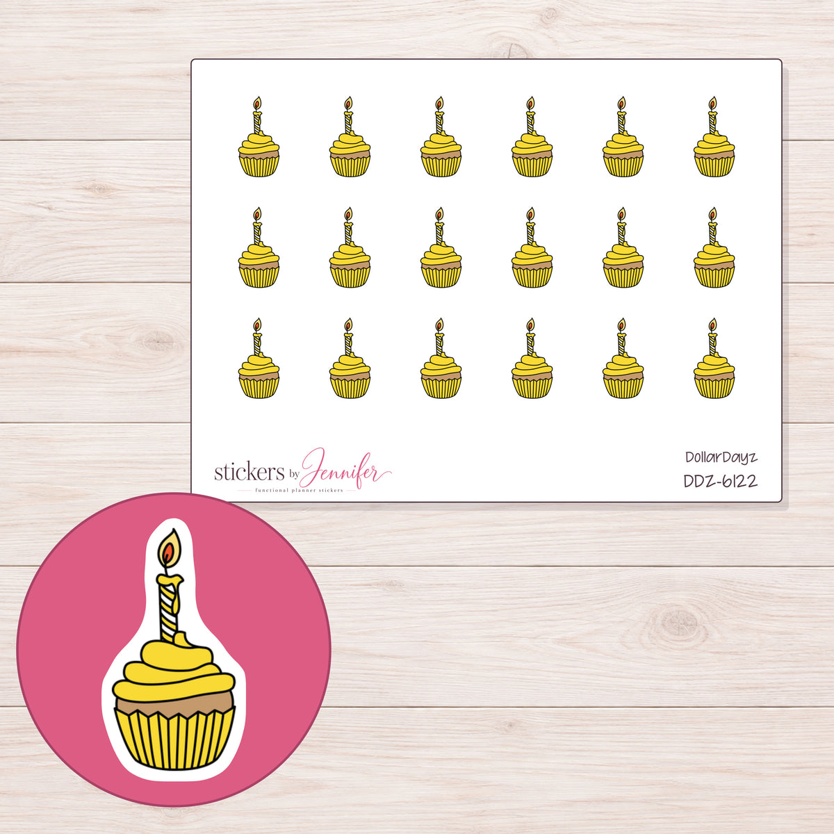DDZ-6122 planner sticker sheet with enlarged sticker detail
