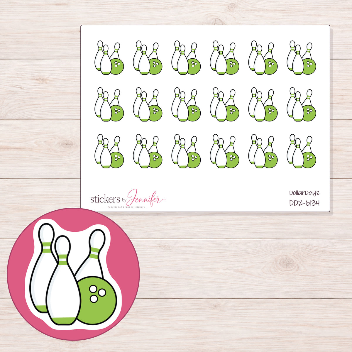 DDZ-6134 planner sticker sheet with enlarged sticker detail